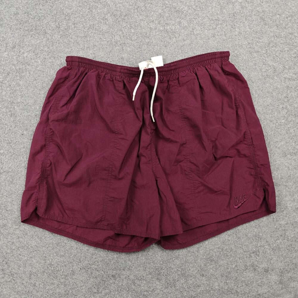 Vintage Nike Swim Shorts Womens Large Red Nylon Trunks Lined Drawstring Pockets
